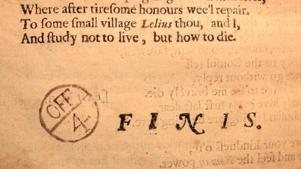 Old printed page ending with the word Finis