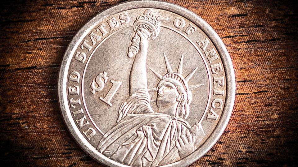 Close-up of a US one-dollar coin