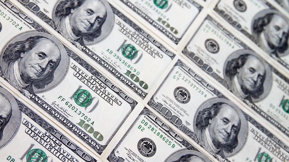 Uncut sheet of US one-hundred-dollar banknotes